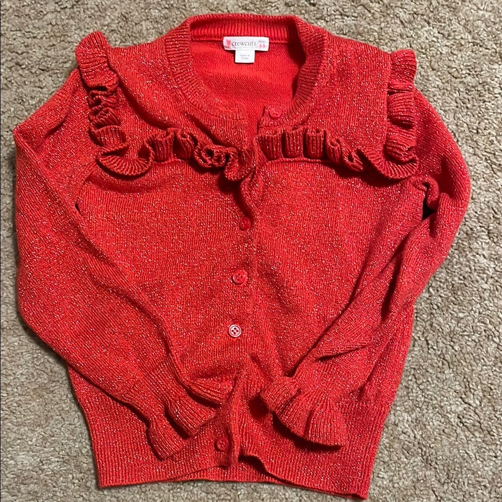 Crewcuts Red Sparkle Ruffle Cardigan
